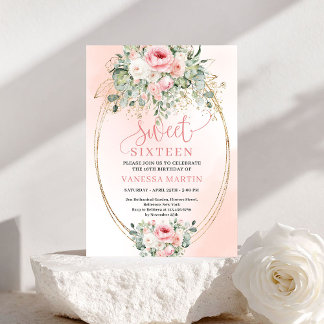 Elegant Blush and Gold Floral Sweet Sixteen Invite Einladung
