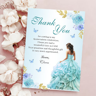 Elegant Blush Blue Floral Quinceñera Geburtstag Dankeskarte