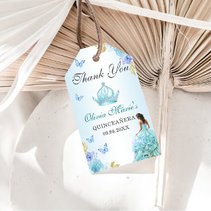 Elegant Blush Blue Floral Quinceñera Geburtstag Geschenkanhänger