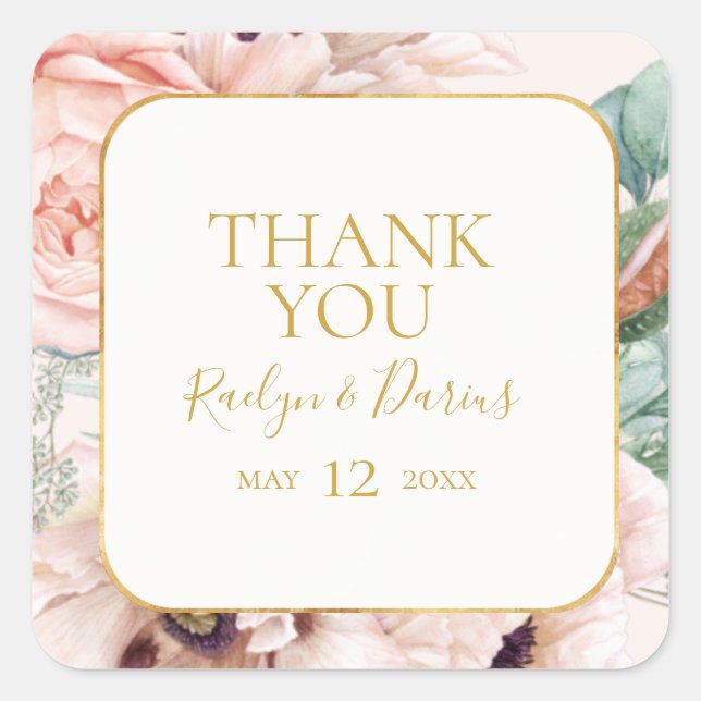 Elegant Blush Blumengarten Pastel Danke für Ihre U Quadratischer Aufkleber (Vorderseite)