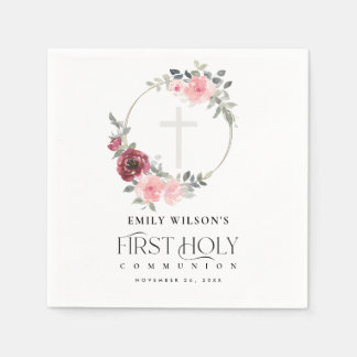 ELEGANT BLUSH BURGUNDY FLORAL First HOLION Serviette