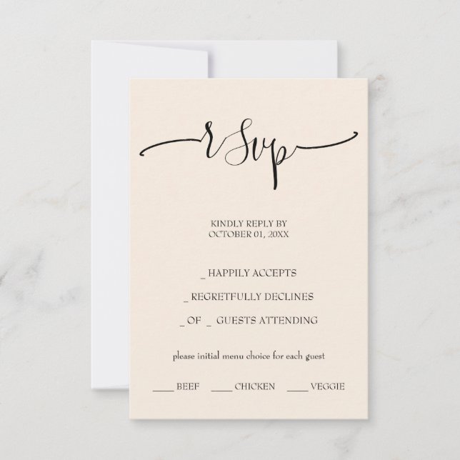 Elegant Blush Calligraphy Script RSVP Karte (Vorderseite)