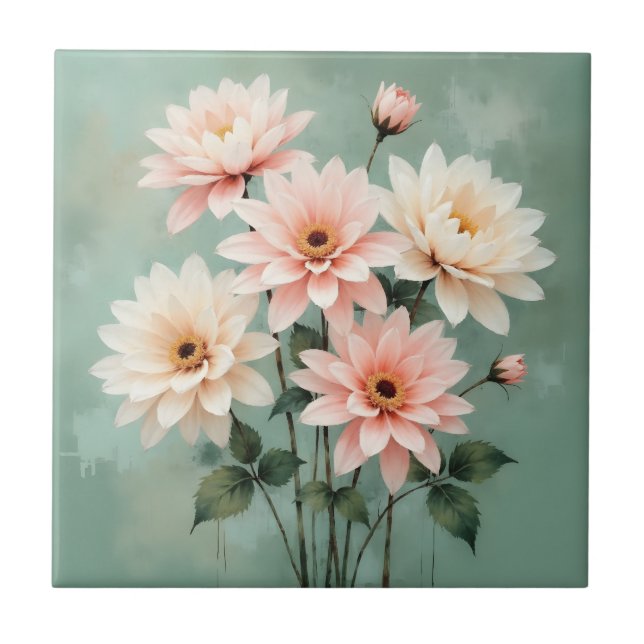 Elegant Blush Chrysanthemum Art Fliese (Vorderseite)