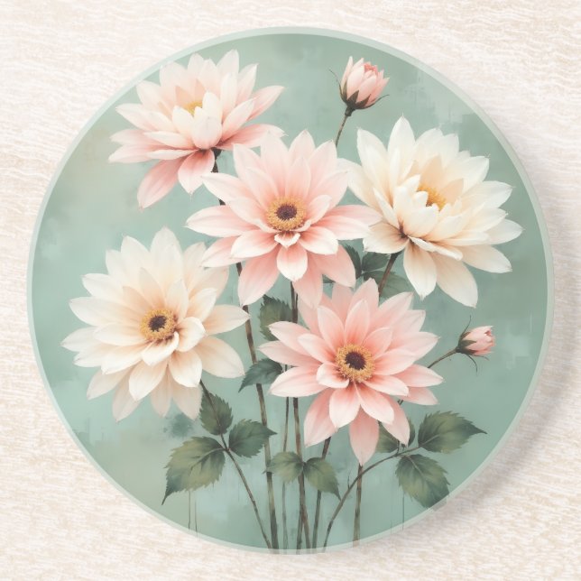 Elegant Blush Chrysanthemum Art Getränkeuntersetzer (Vorne)