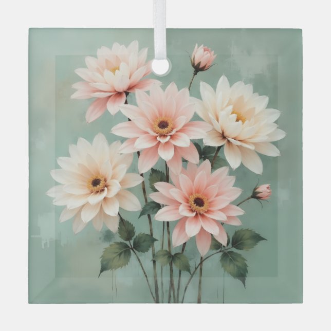 Elegant Blush Chrysanthemum Art Ornament Aus Glas (Vorderseite)
