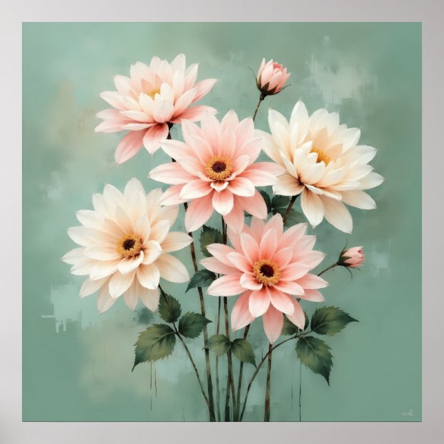 Elegant Blush Chrysanthemum Art Poster (Vorne)