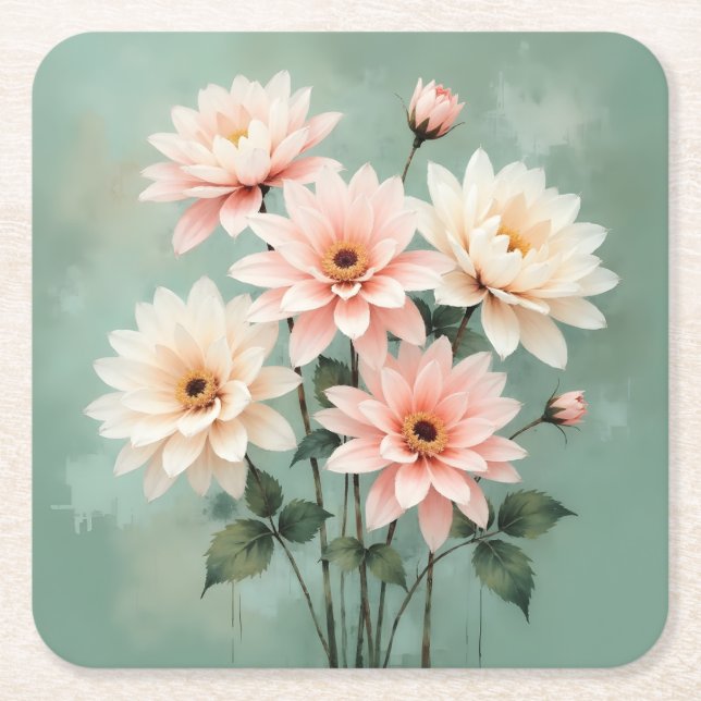 Elegant Blush Chrysanthemum Art Rechteckiger Pappuntersetzer (Vorderseite)