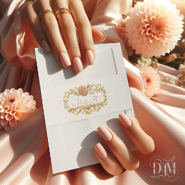 Elegant Blush Dahlias Golden Script Wedding Einladungsbanderole