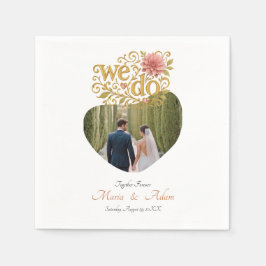 Elegant Blush Dahlias Golden Script Wedding Photo Serviette