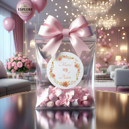 Elegant Blush Dahlias Golden Script Wedding Runder Aufkleber