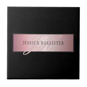 Elegant Blush Faux Roségold   Name & Initialen Fliese
