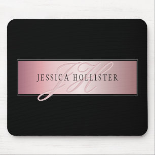 Elegant Blush Faux Roségold Name & Initialen Mousepad