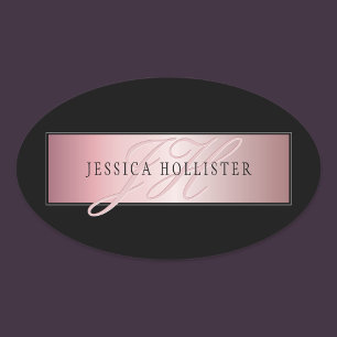 Elegant Blush Faux Roségold   Name & Initialen Ovaler Aufkleber