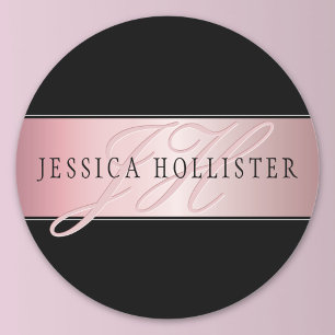 Elegant Blush Faux Roségold Name & Initialen Runder Aufkleber