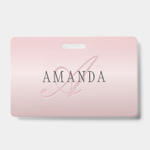 Elegant Blush Faux Roségold Name & Monogramm Ausweis