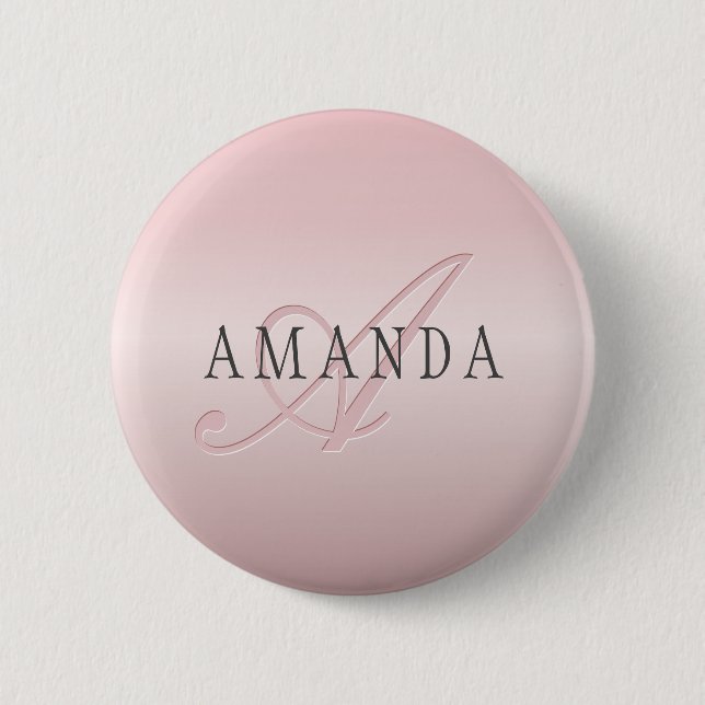 Elegant Blush Faux Roségold | Name & Monogramm Button (Vorderseite)