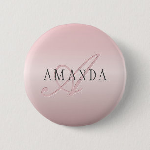 Elegant Blush Faux Roségold   Name & Monogramm Button