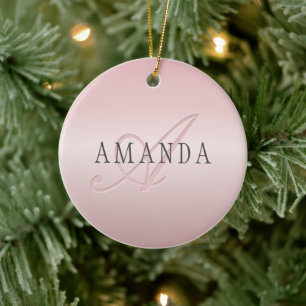 Elegant Blush Faux Roségold Name & Monogramm Keramik Ornament