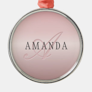 Elegant Blush Faux Roségold Name & Monogramm Ornament Aus Metall