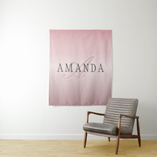 Elegant Blush Faux Roségold   Name & Monogramm Wandteppich