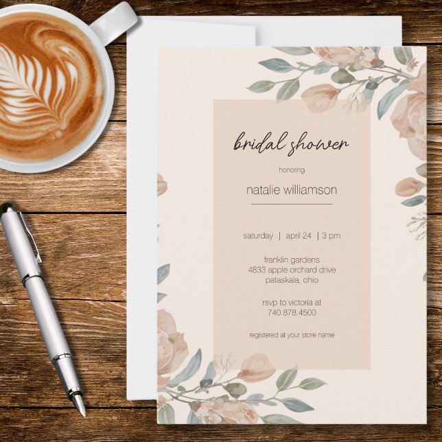 Elegant Blush Floral Bridal Shower  Einladung (Von Creator hochgeladen)