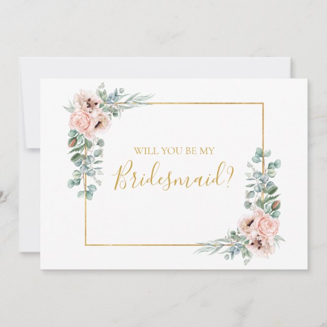 Elegant Blush Floral | Bridesmaid-Vorschlagskarte Einladung (Vorderseite)