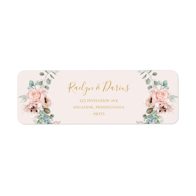 Elegant Blush Floral | Etikett der Pastell-Rücksen (Vorne)