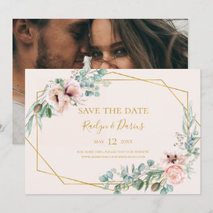 Elegant Blush Floral   Foto Pastel Horizontal Sav Save The Date