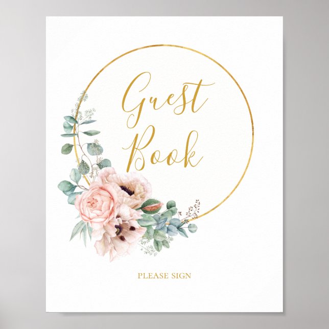 Elegant Blush Floral | Gast Book Sign Poster (Vorne)