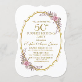 Elegant Blush Floral Gold 50. Suraward Geburtstag Einladung