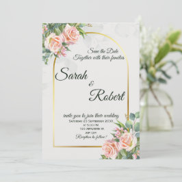 Elegant Blush Floral Gold Arch Wedding Invitation Einladung