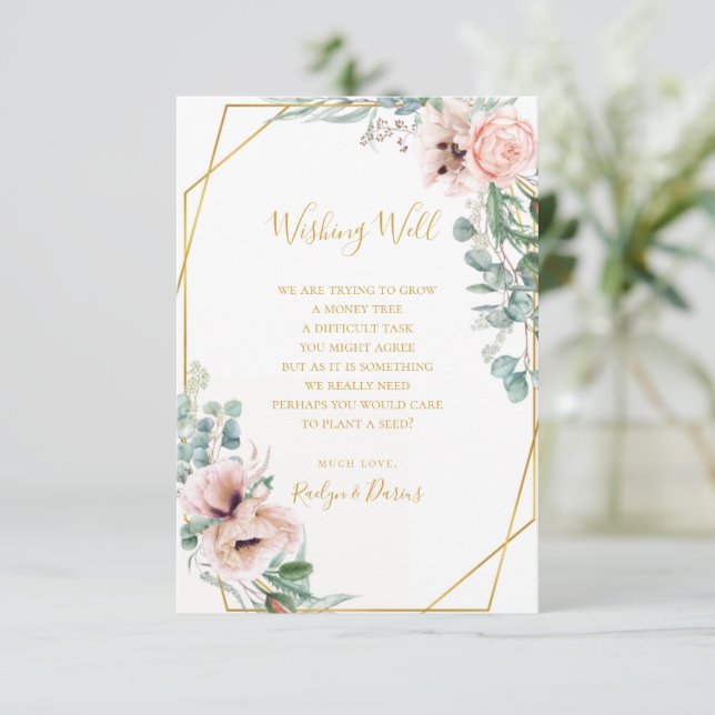 Elegant Blush Floral | Hochzeitswunschgutkarte Begleitkarte (Stehend Vorderseite)