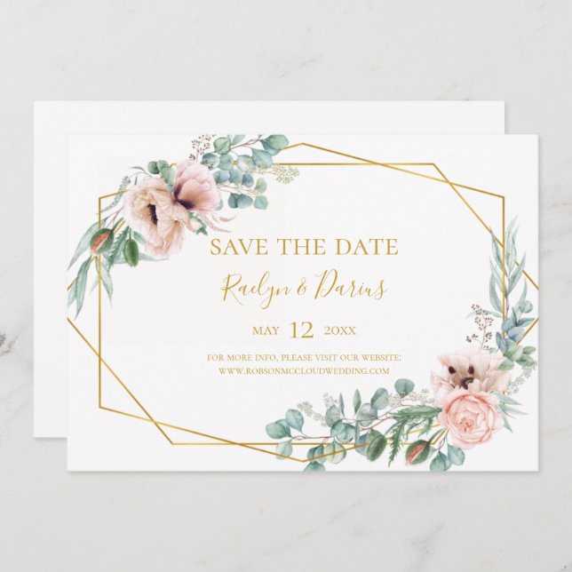 Elegant Blush Floral | Horizontal Save the Date (Vorne/Hinten)