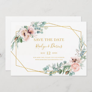 Elegant Blush Floral   Horizontal Save the Date