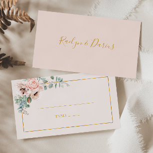 Elegant Blush Floral   Pastel Flat Wedding Platzkarte