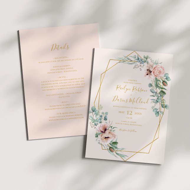 Elegant Blush Floral | Pastel in einer Hochzeit Einladung (Von Creator hochgeladen)