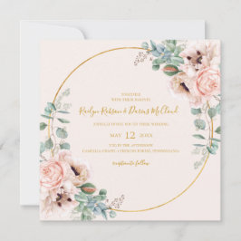 Elegant Blush Floral | Pastel Square Wedding Einladung