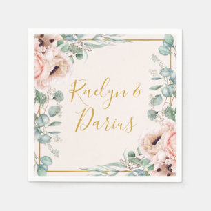 Elegant Blush Floral   Pastel Wedding Napkins Serviette