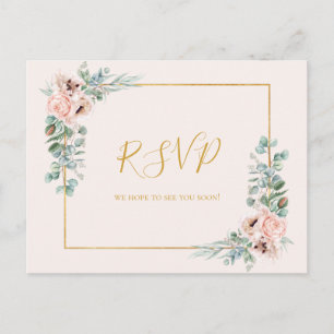 Elegant Blush Floral   Pastel Wedding RSVP Postkarte