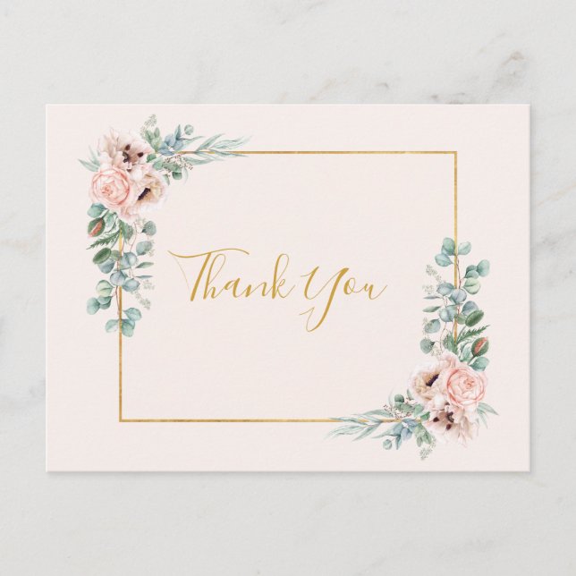 Elegant Blush Floral | Pastel Wedding Vielen Dank Postkarte (Vorderseite)