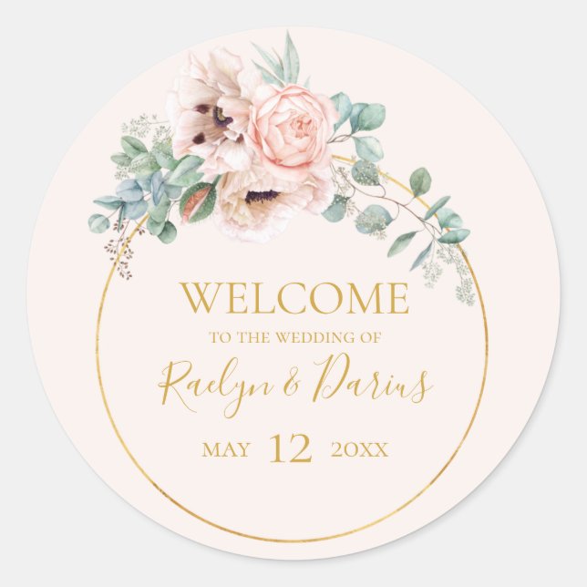 Elegant Blush Floral | Pastel Wedding Welcome Runder Aufkleber (Vorderseite)