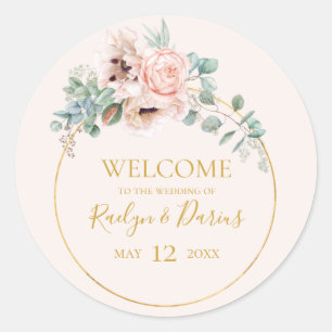 Elegant Blush Floral   Pastel Wedding Welcome Runder Aufkleber