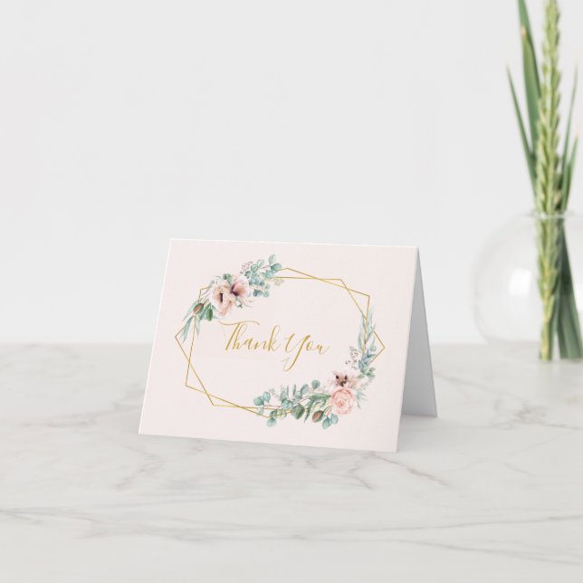 Elegant Blush Floral | Pastell Dankeskarte (Vorderseite)