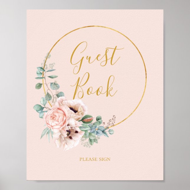 Elegant Blush Floral | Pastell Guest Book Sign Poster (Vorne)