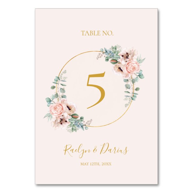 Elegant Blush Floral | Pastell-Tischnummer Tischnummer (Vorderseite)