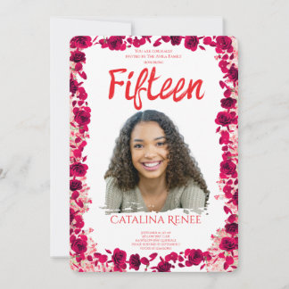 Elegant Blush Floral Quinceañera Invitation Einladung