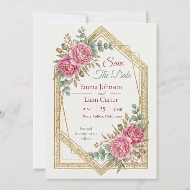 Elegant Blush Floral Save the Date Einladung (Vorderseite)