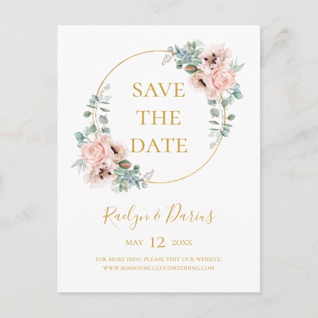 Elegant Blush Floral | Save the Date Postkarte (Vorderseite)