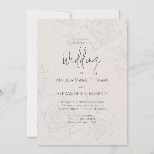Elegant Blush Floral Soft Romantic Calligraphy Einladung (Vorderseite)