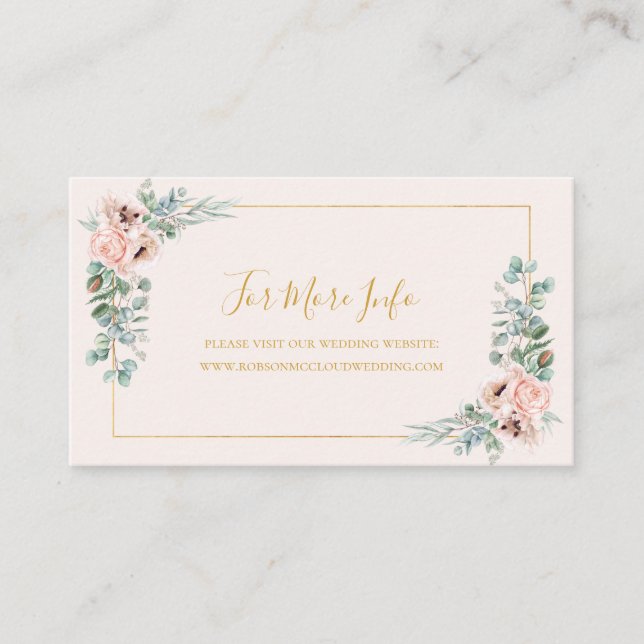 Elegant Blush Floral | Website von Pastel Wedding Begleitkarte (Vorderseite)